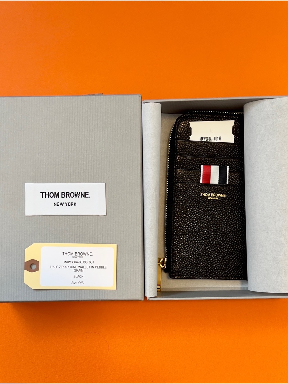 Thom Browne Black Pebble Grain Half-Zip Wallet